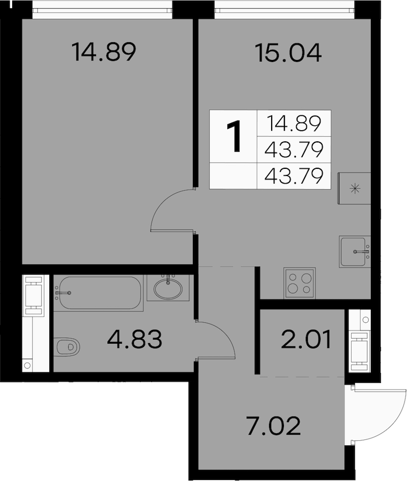 1-комнатная квартира 43.79 м², 6/7 эт., ЖК «GloraX Aura Vasileostrovsky»